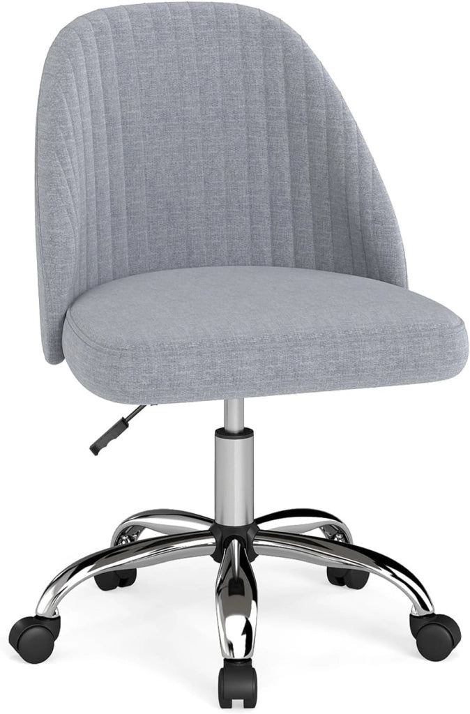 Sedia da Ufficio, Sedia da Scrivania Moderna senza Braccioli, con Schienale Curvo e Seduta Imbottita, Regolabile in Altezza con Rotelle Lisce per Camera da Letto (Grigio)