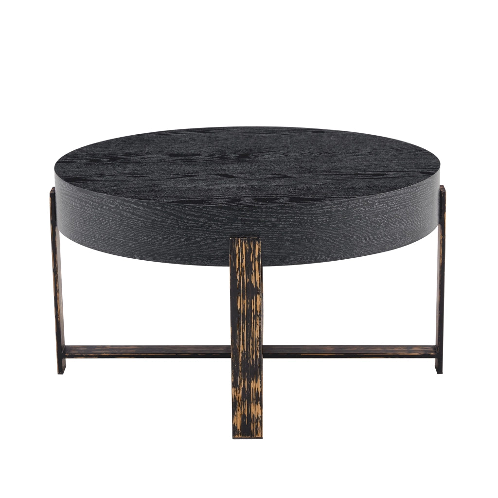 TAVOLINO ROTONDO DA SALOTTO 68 cm Nero in MDF e Metallo