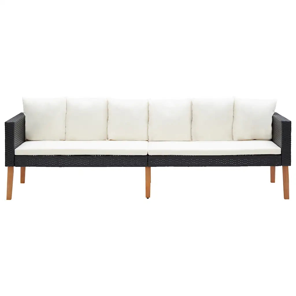 Divano da Giardino a 3 Posti-Sofa da giardino con Cuscini in Polyrattan Nero