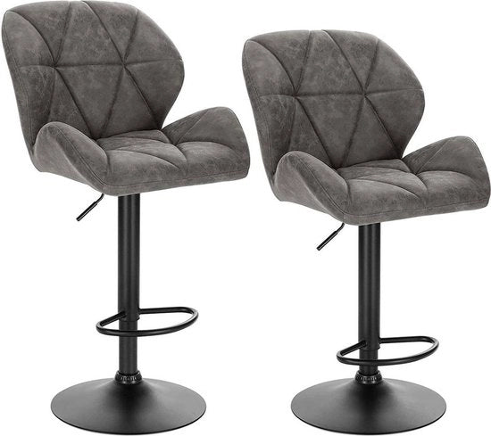 Barstolo Comfy Grigio - Con schienale - Solido- Pelle artificiale - Set da 1 - Cucina - Sedili bar ergonomici - Regolabile in altezza - Altezza seduta 60-82cm