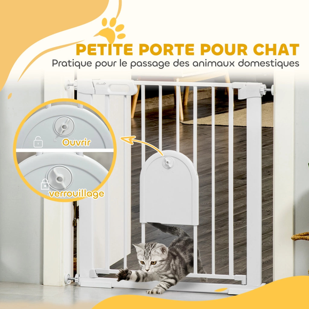 Barriera di sicurezza per animali con porta e chiusura automatica ¨C zephmum ¨C bianco, acciaio, 80x