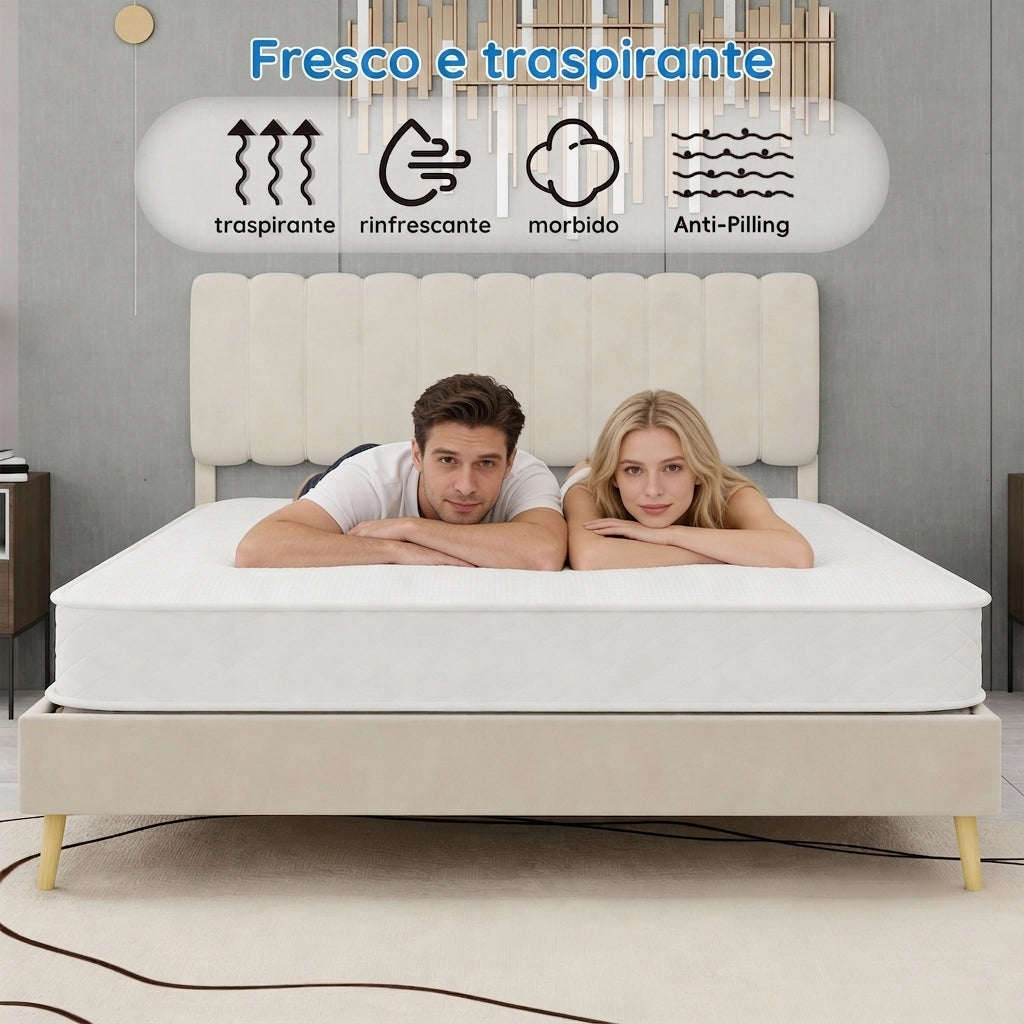 Materasso 140x200 molle insacchettate; spessore 23cm; supporto schiena; memory foam; bianco