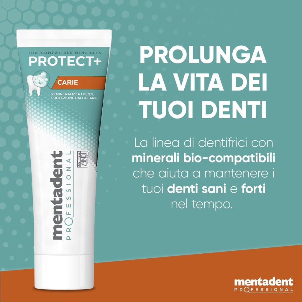 MENTADENT DENTIFRICIO PROTEZIONE CARIE PROFESSIONAL RIMINALIZZA I DENTI 75 ML PROTECT+ CARIE