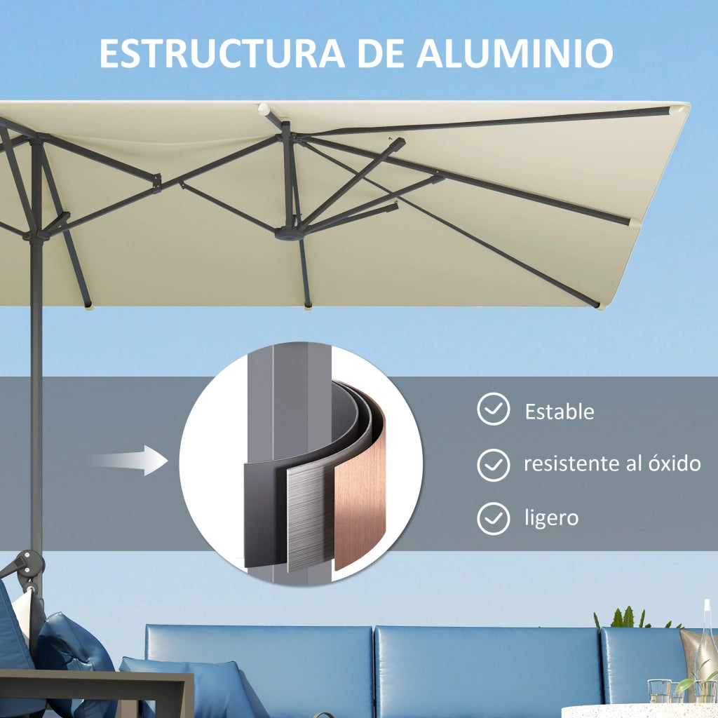 Ombrellone Doppio da Giardino 4,5x2,6 m ¨C Xylo ¨C Beige con Manovella Impermeabile UV50+