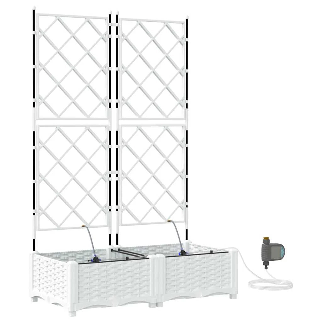 Set di 2 fioriere da giardino dal design moderno 80 x 40 x 126 cm pratiche con sistema di irrigazione acciaio bianco 02_0058613