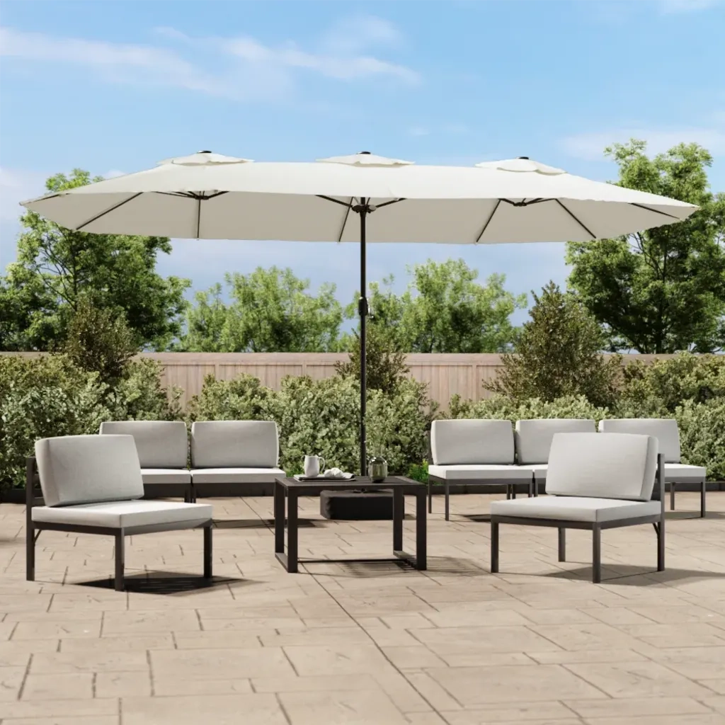 vidaXL Ombrellone a Doppia Testa Bianco Sabbia 449x265 cm