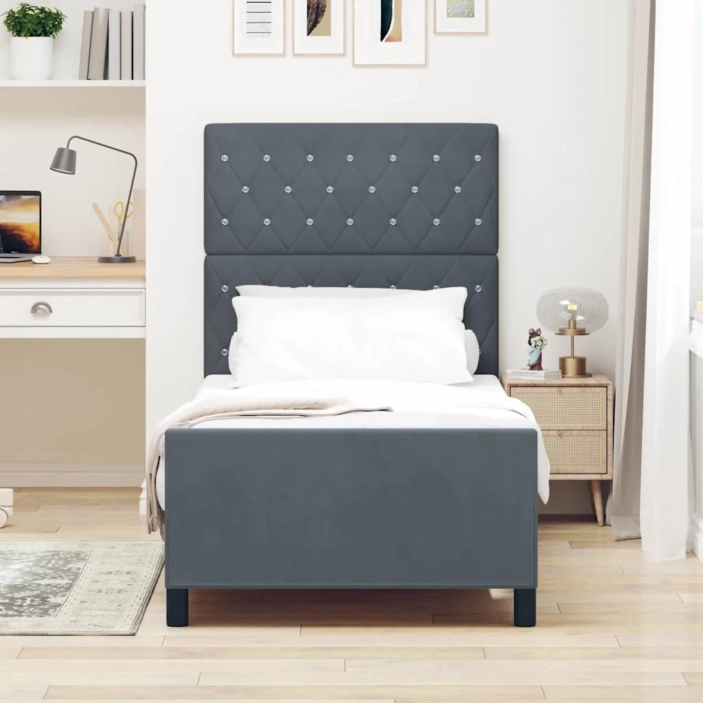 Letto a molle con testiera-Rete con Testiera Grigio scuro 100 x 200 cm Velluto 473085