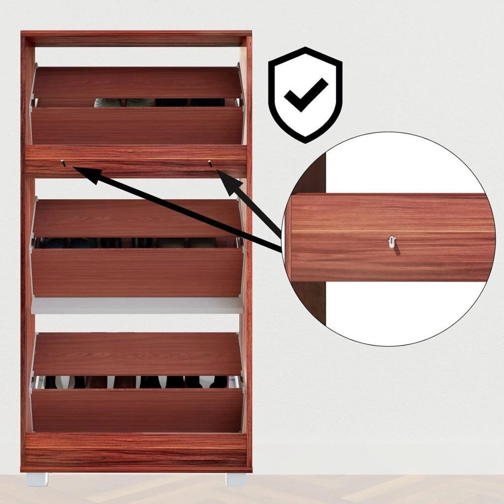 Scarpiera Mobile per Scarpe Legno Marrone 3 Scompartimenti 115x60x24 cm Scaffale Salvaspazio
