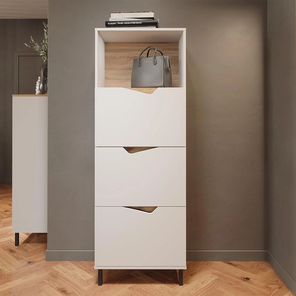 Credenza Marelle, Bianco/Artisan, 60 x 169.5 cm con 4 scomparti, per la conservazione di abbigliamento e oggetti per la casa