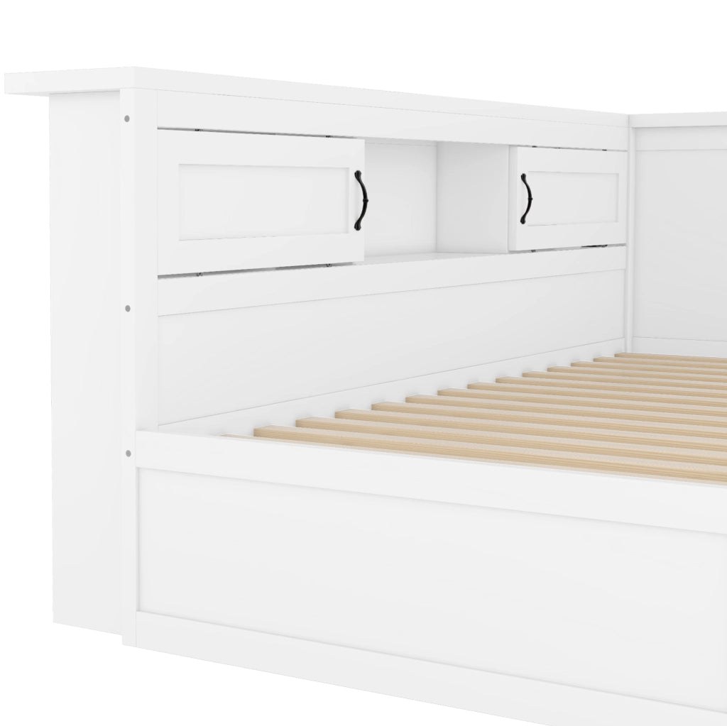 Divano letto estraibile 90x200 cm con LED; prese e USB; contenitore laterale; bianco