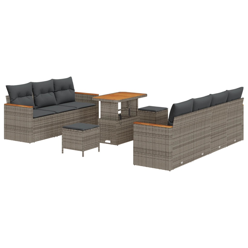 Set divano da giardino 10 pezzi con cuscini Grigio Polyrattan