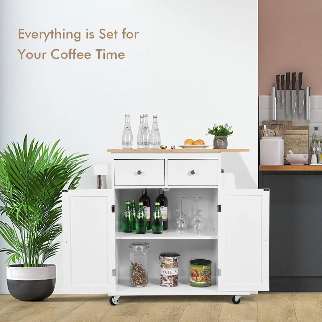 Credenza, Carrello di Servizio con Ruote Regolabile con Portaspezie a 3 Livelli, Armadio in Cucina con 2 Cassetti e 2 Porte, 2 Colori, 88x45x89,5cm