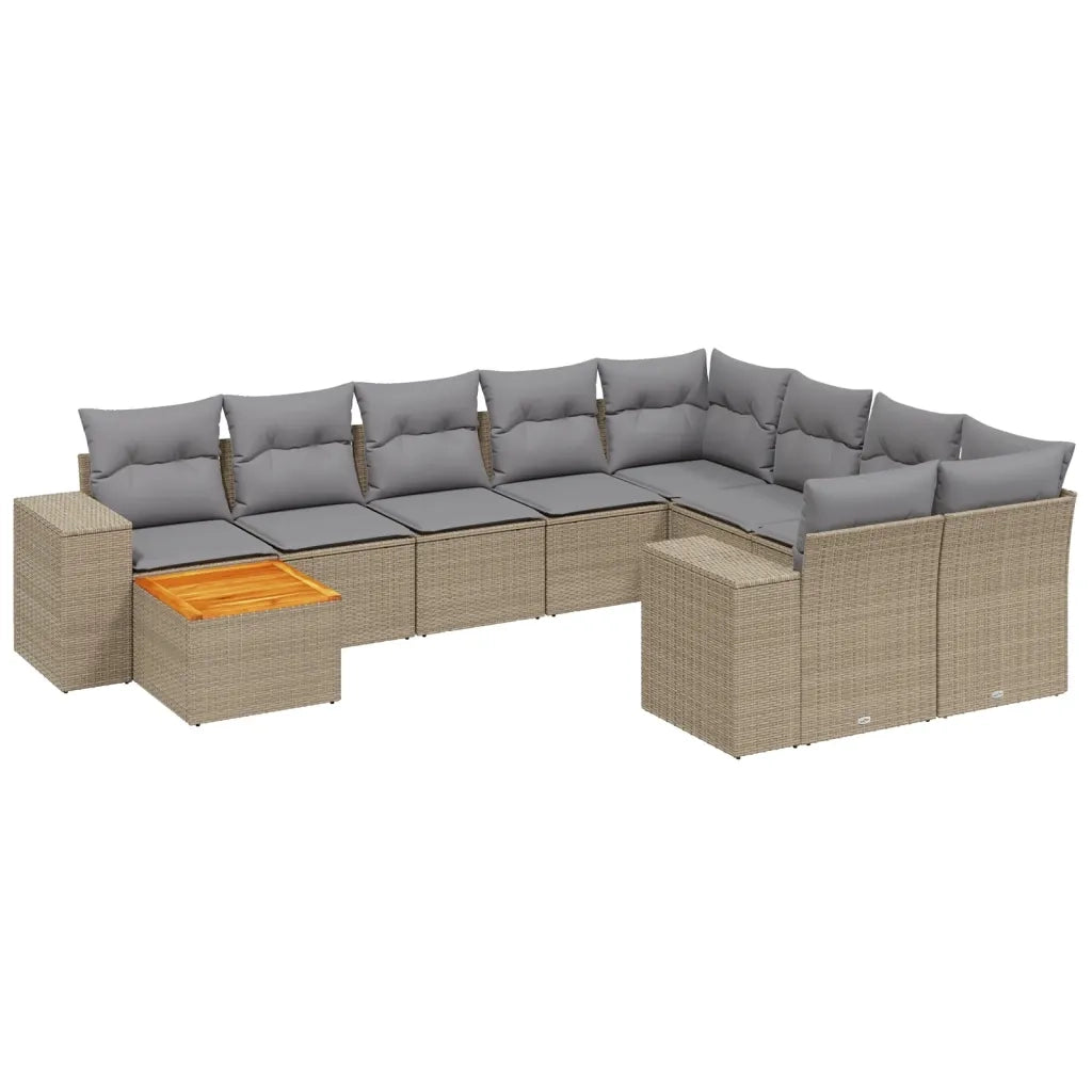 Set Divani da Giardino 11 pz con Cuscini Beige in Polyrattan