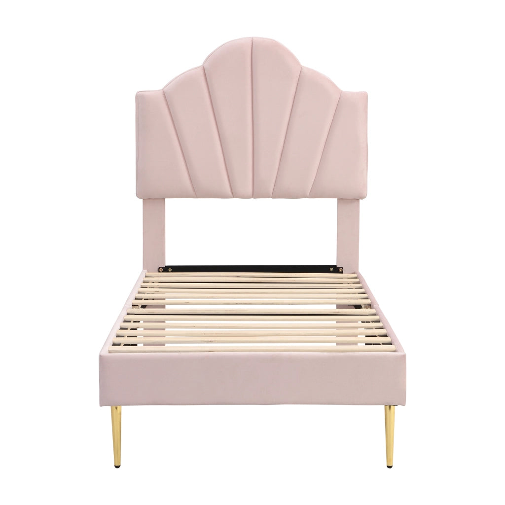 Letto singolo 90 × 200 cm con testiera regolabile e panca contenitore, senza materasso, in velluto rosa