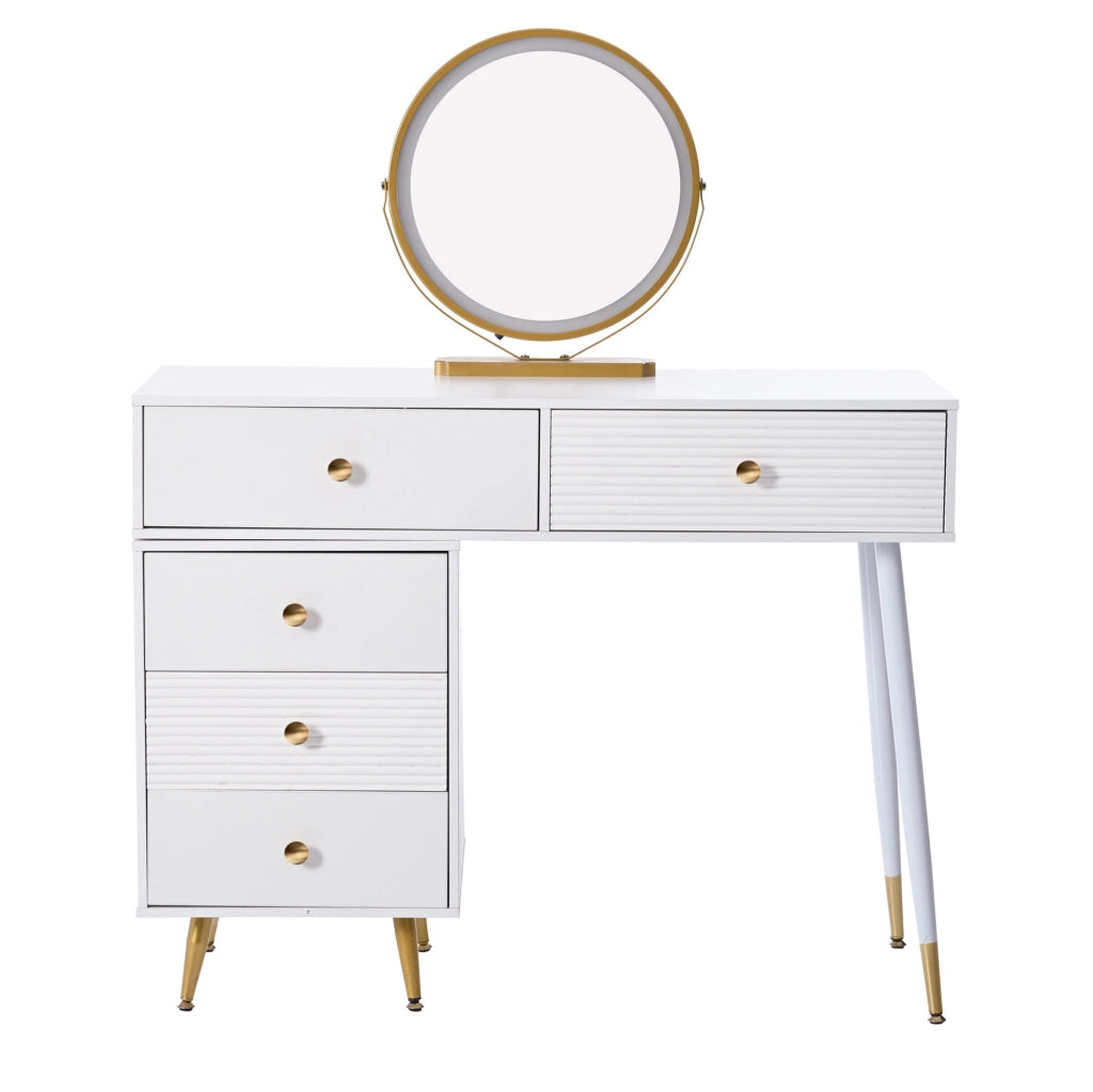 Toeletta bianca con specchio LED touch e mobile laterale posizionabile; 100 x 78 x 40 cm