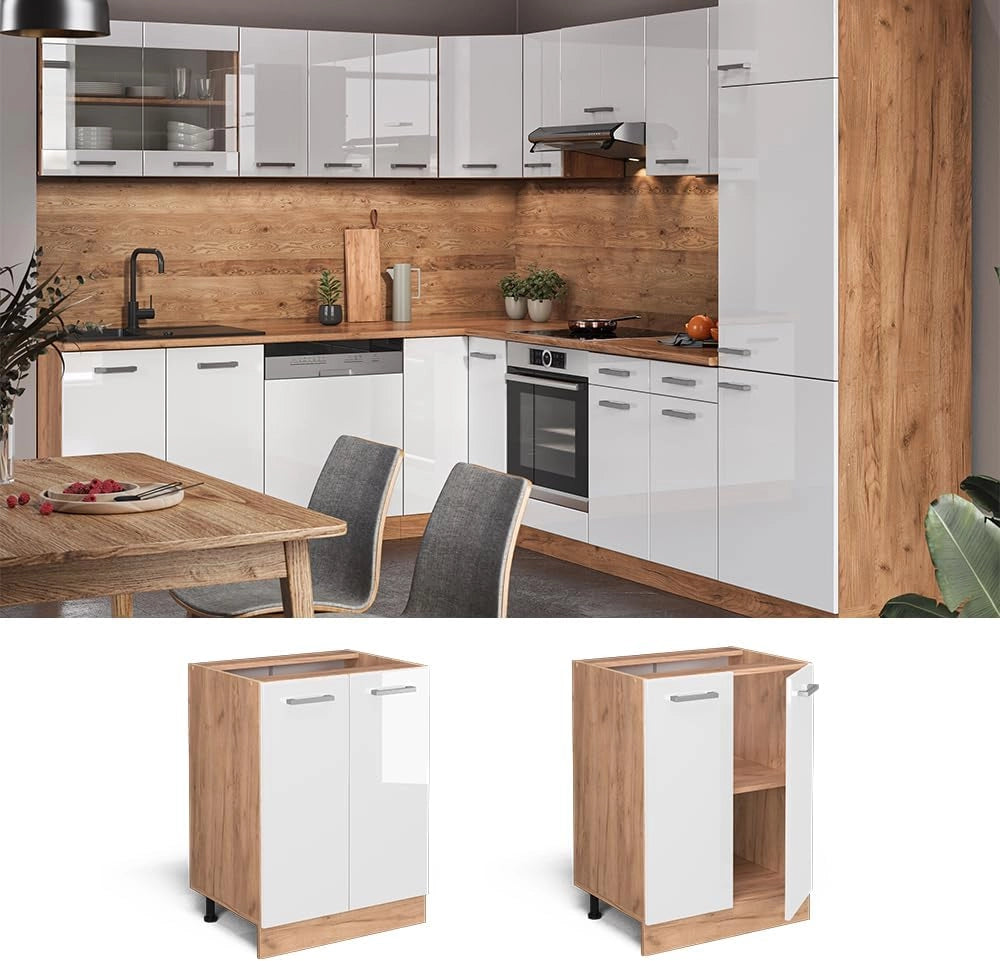 Mobiletto base cucina R-Line, Bianco lucido, 60 cm senza piano di lavoro, per la libera combinazione all'interno di sistemi cucina modulari