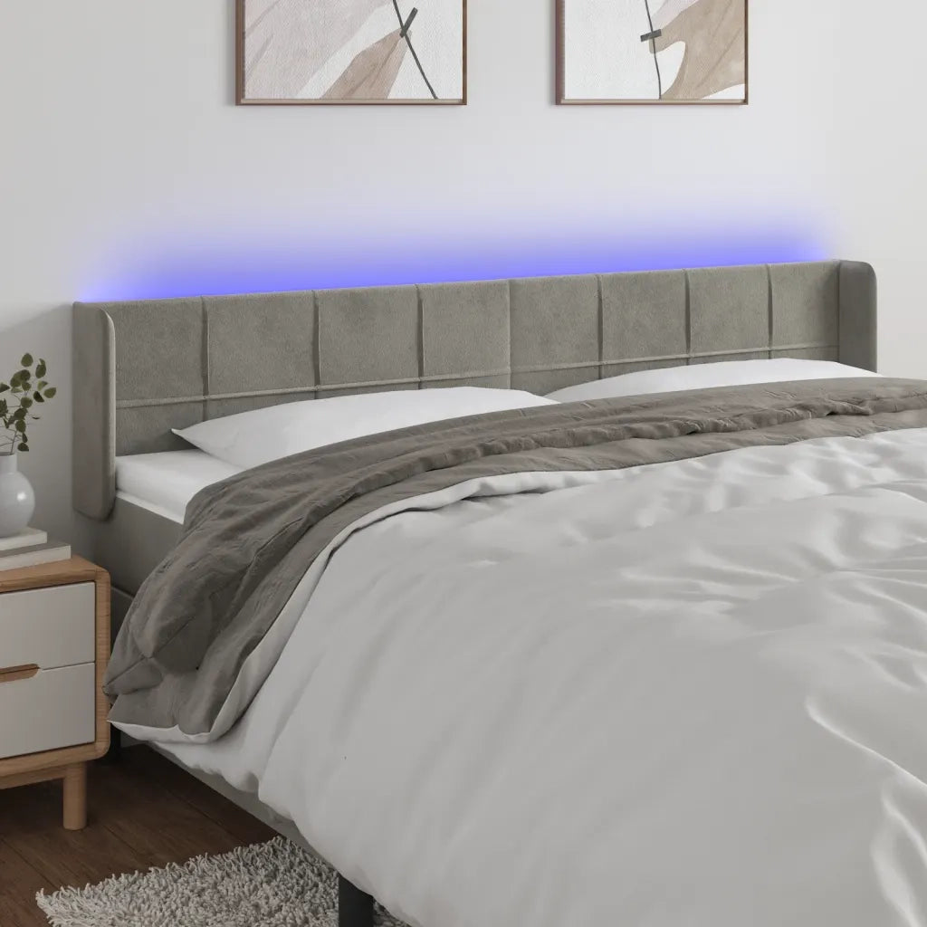 Testiera | Testata a LED Grigio Chiaro 203x16x78/88 cm in Velluto