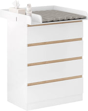 Mobile Fasciatoio per Bambini, Cassettiera con 4 Cassetti, Cassettone con Ripiano Fasciatoio Rimovibile, in Legno MDF e Truciolare, Bianco+Rovere