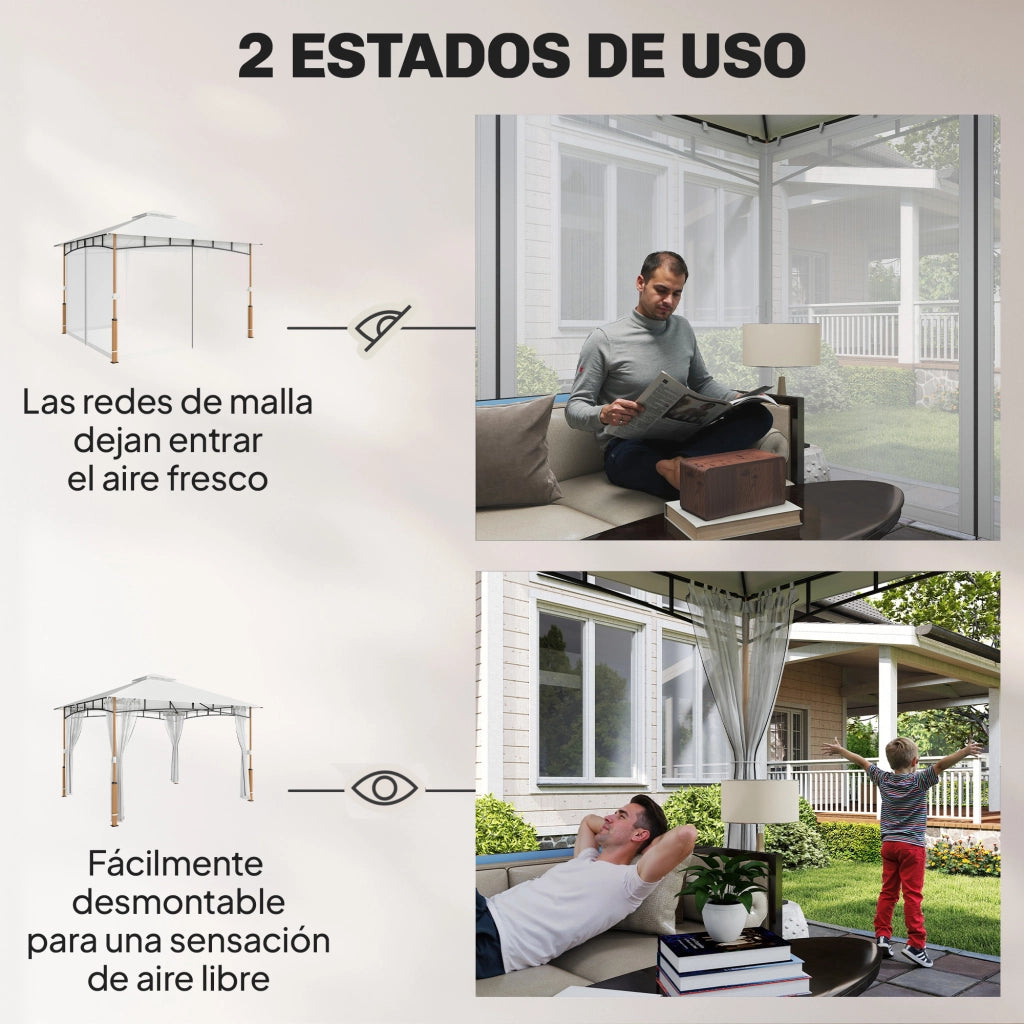 Gazebo da Giardino con Pareti a Zanzariera ¨C zephmum ¨C 360x300x275 cm Crema e Teca