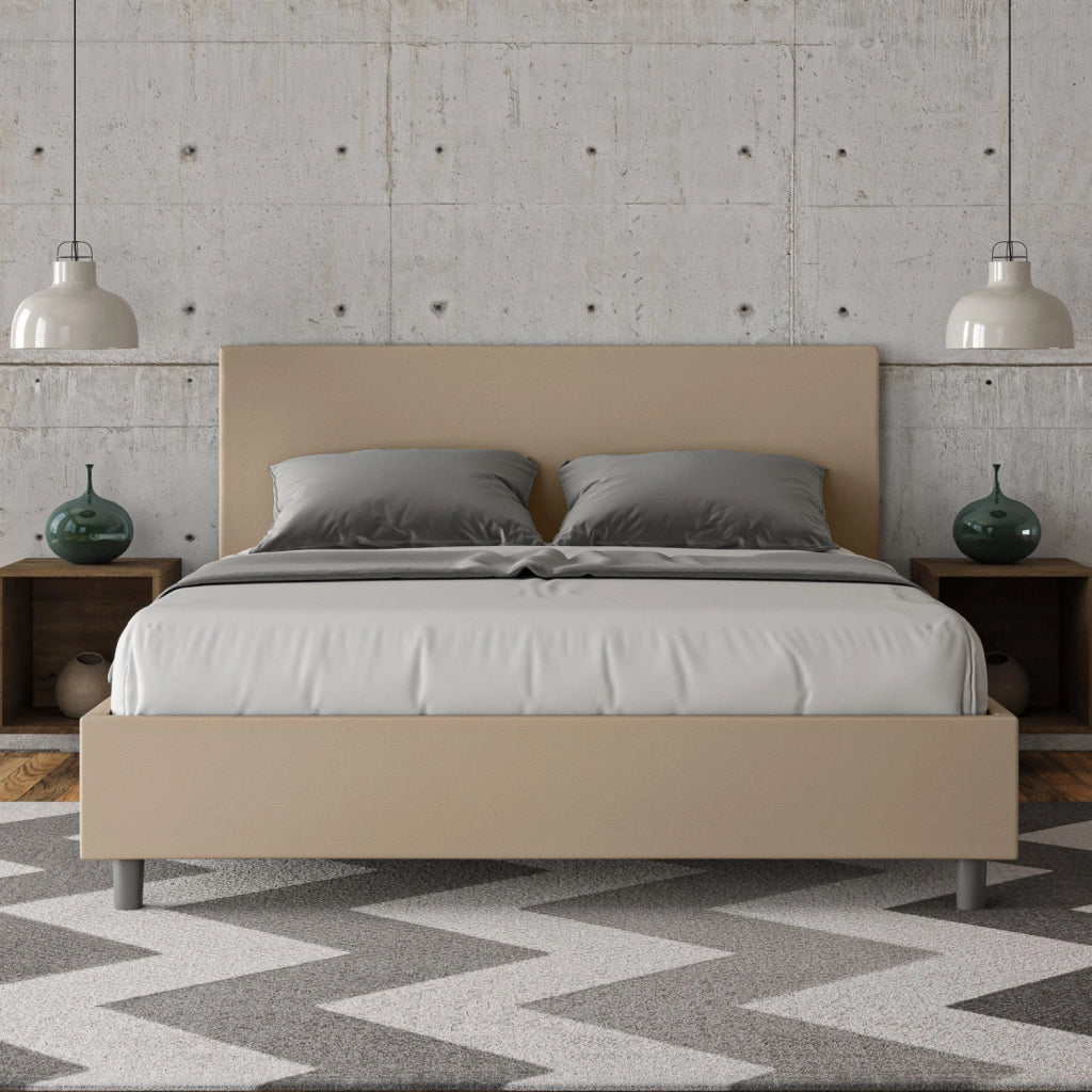 BS COM Letto matrimoniale contenitore doppia alzata imbottito 160x210 similpelle tortora