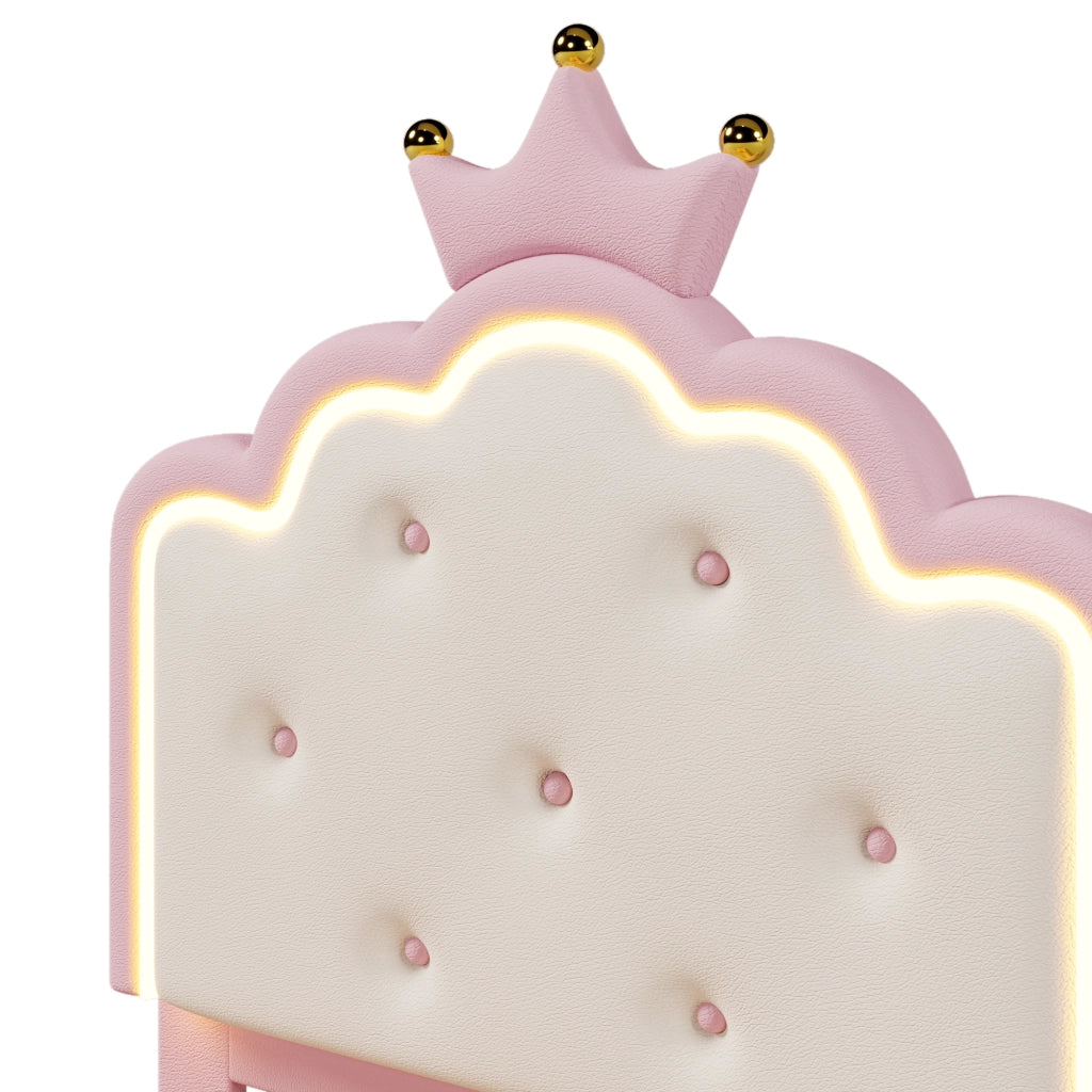 LETTO Principessa 90x200 cm in PU Rosa con luci LED