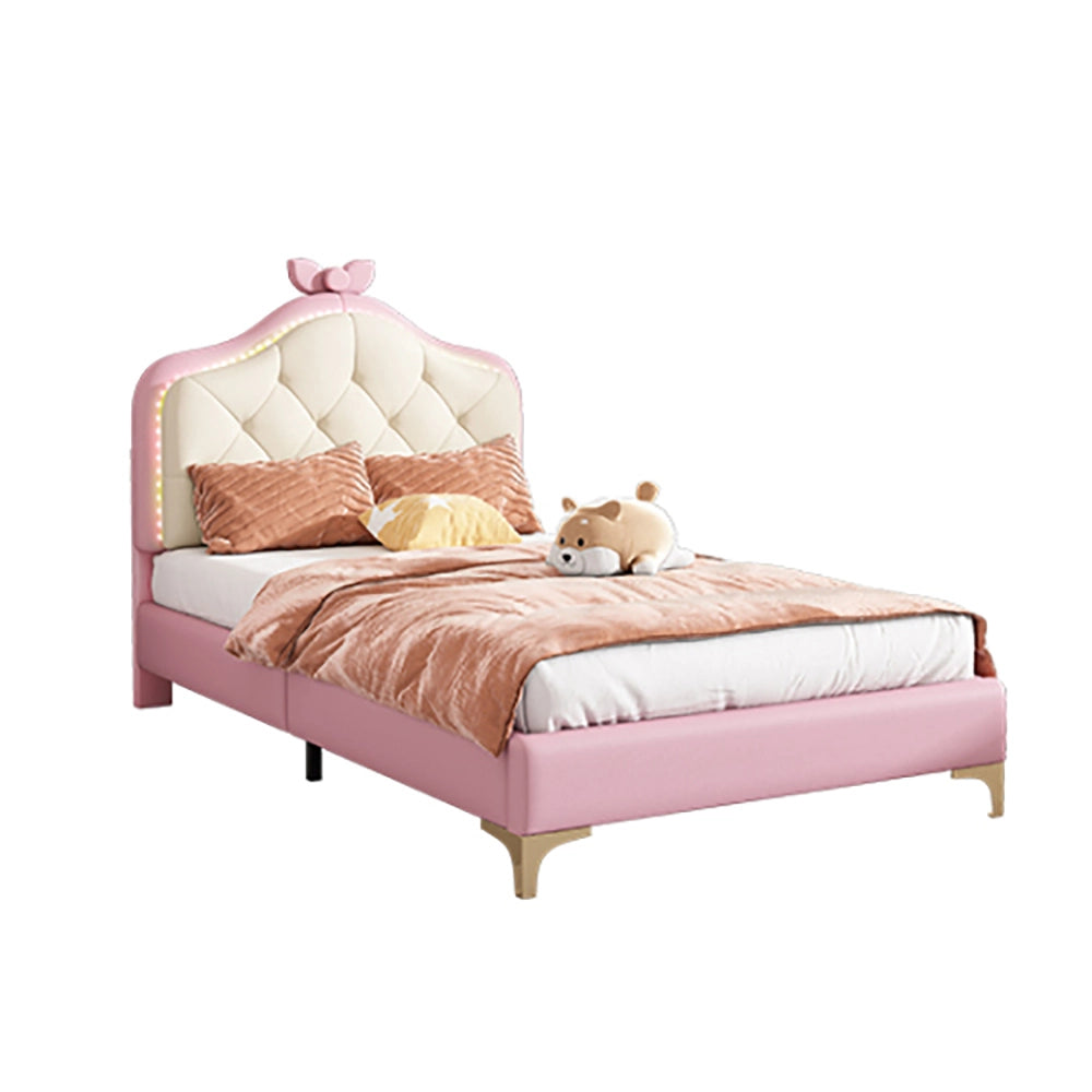 Letto singolo imbottito a forma d'onda - Xylo - 90x200cm - Rosa - Luci LED multicolori