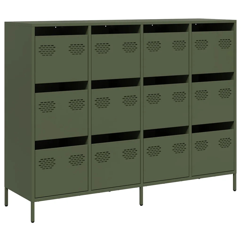 Credenza Verde Oliva 135x39x103,5 cm Acciaio Laminato a Freddo