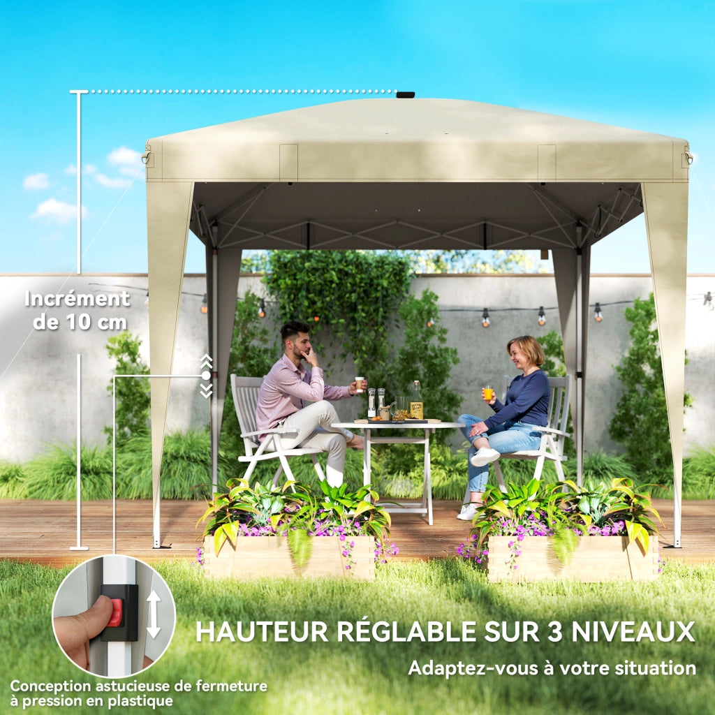 Tendone da giardino 3x3m pieghevole regolabile con illuminazione telecomando ¨C zephmum ¨C crema