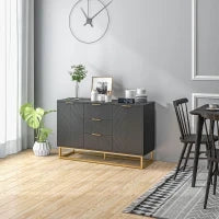 Buffet design contemporaneo graphique 2 armadi porta ripiani regolabili 3 cassetti scorrevoli in legno nero metallo dorato