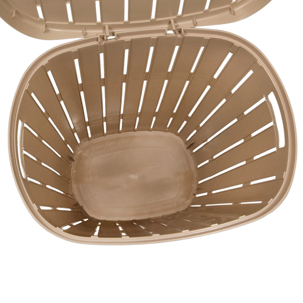 Cestone portabiancheria con coperchio e cesta coordinata effetto legno beige