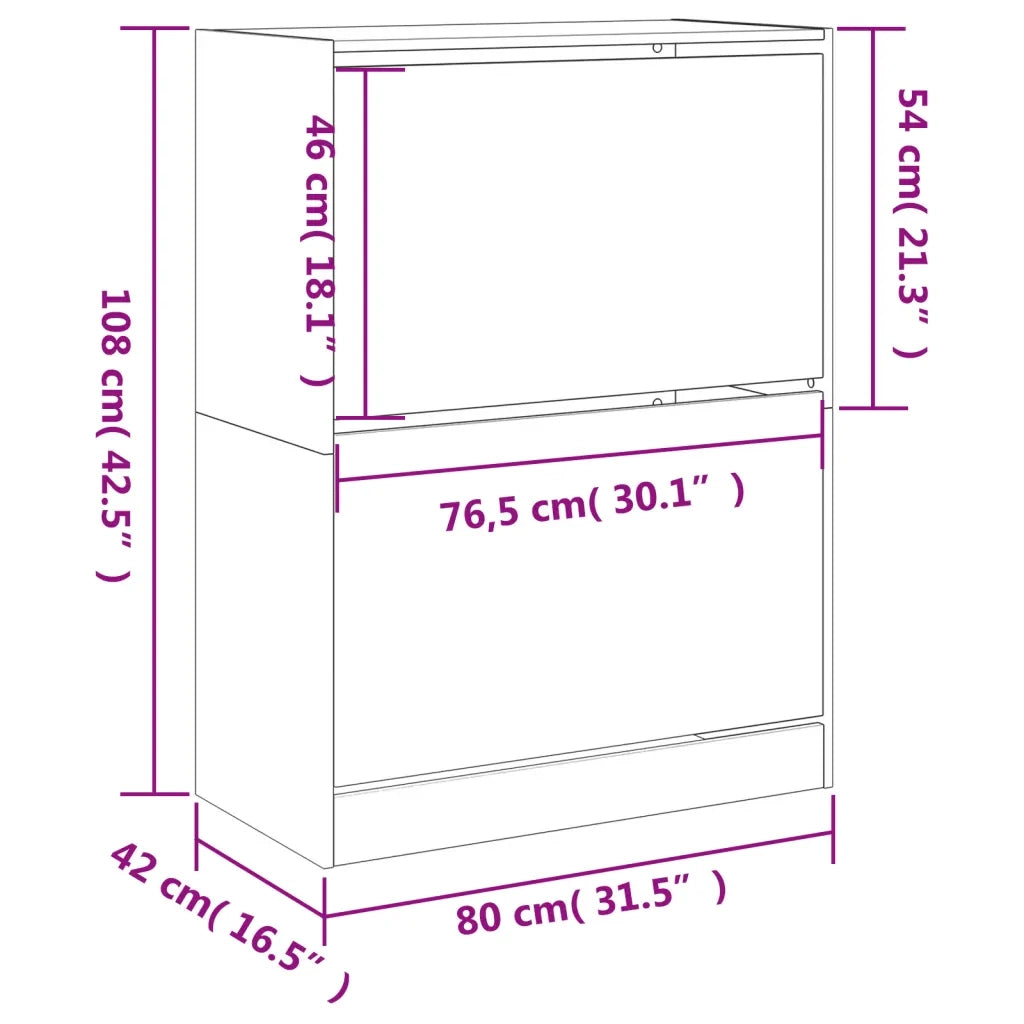 Scarpiera 2 Cassetti Ribaltabili-Scaffale per scarpe Grigio Sonoma 80x42x108 cm