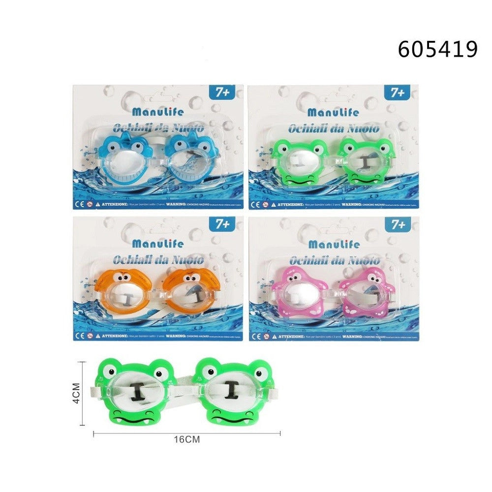 Trade Shop - Occhialini Da Nuoto Per Bambini Da Piscina Con Animaletti Colorati 16x4cm 605419 -