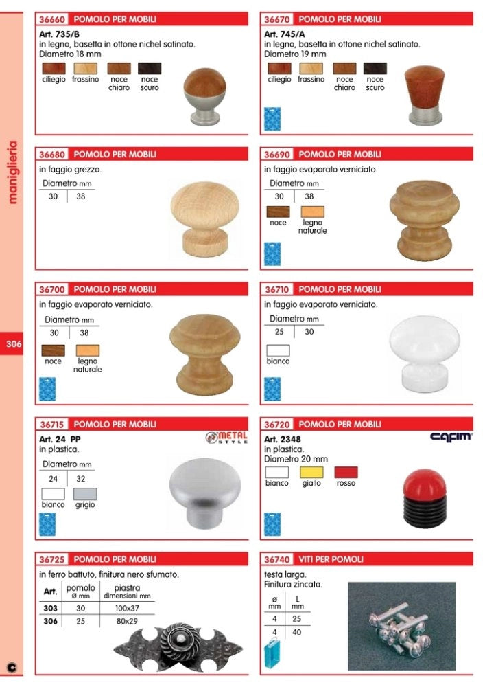 1blister blister pomoli in legno/ ottone diametro 19mm noce ch.(pz.2) cod:ferx.58745.s