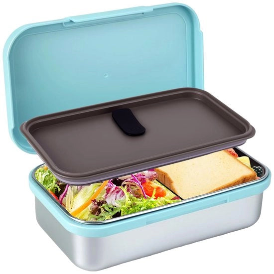 Lunchbox in acciaio inossidabile, con divietti blu e distributori pratici, impermeabile in acciaio inossidabile, resistente al lavastoviglie, ideale per ufficio, scuola e in viaggio, 900 ml