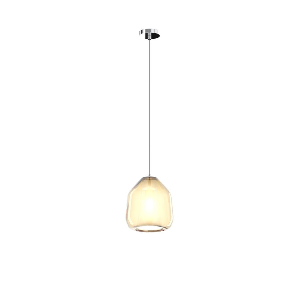 Sospensione Contemporanea Double Skin Beta Metallo Cromo Vetro Ambra 1 Luce E27