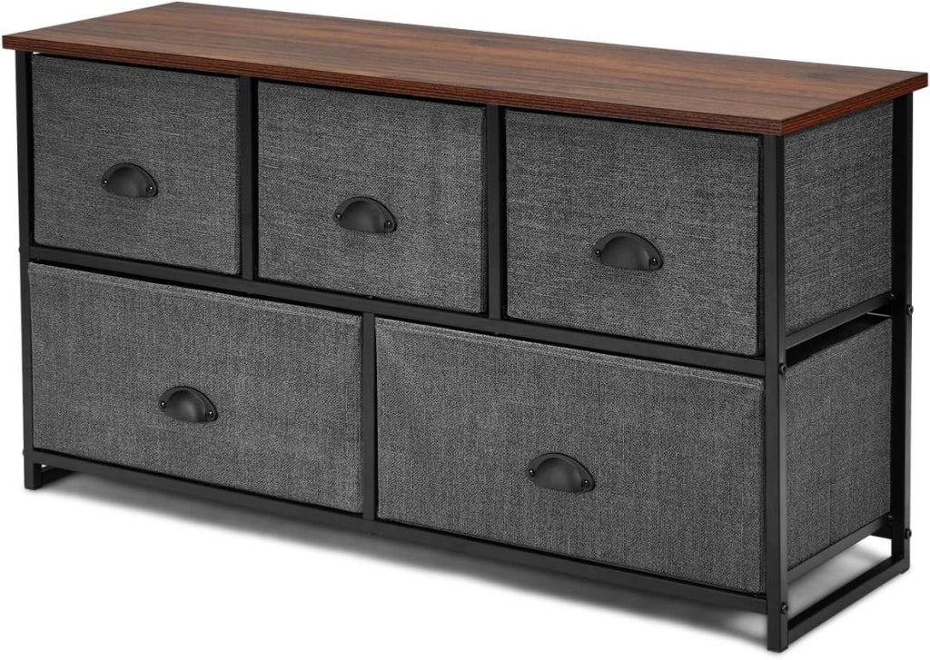 Cassettiera 5 Cassetti, Mobiletto Multiuso Salvaspazio, per Camera da Letto Bagno Ingresso, 100x30x53,5cm