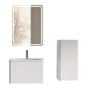Set Mobile Bagno con Specchio LED; Mobile Bagno Sospeso 60 cm Bianco con Lavabo e Colonna Laterale