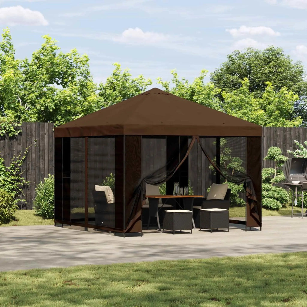 Gazebo da giardino con pareti laterali 3 x 3 m Marrone