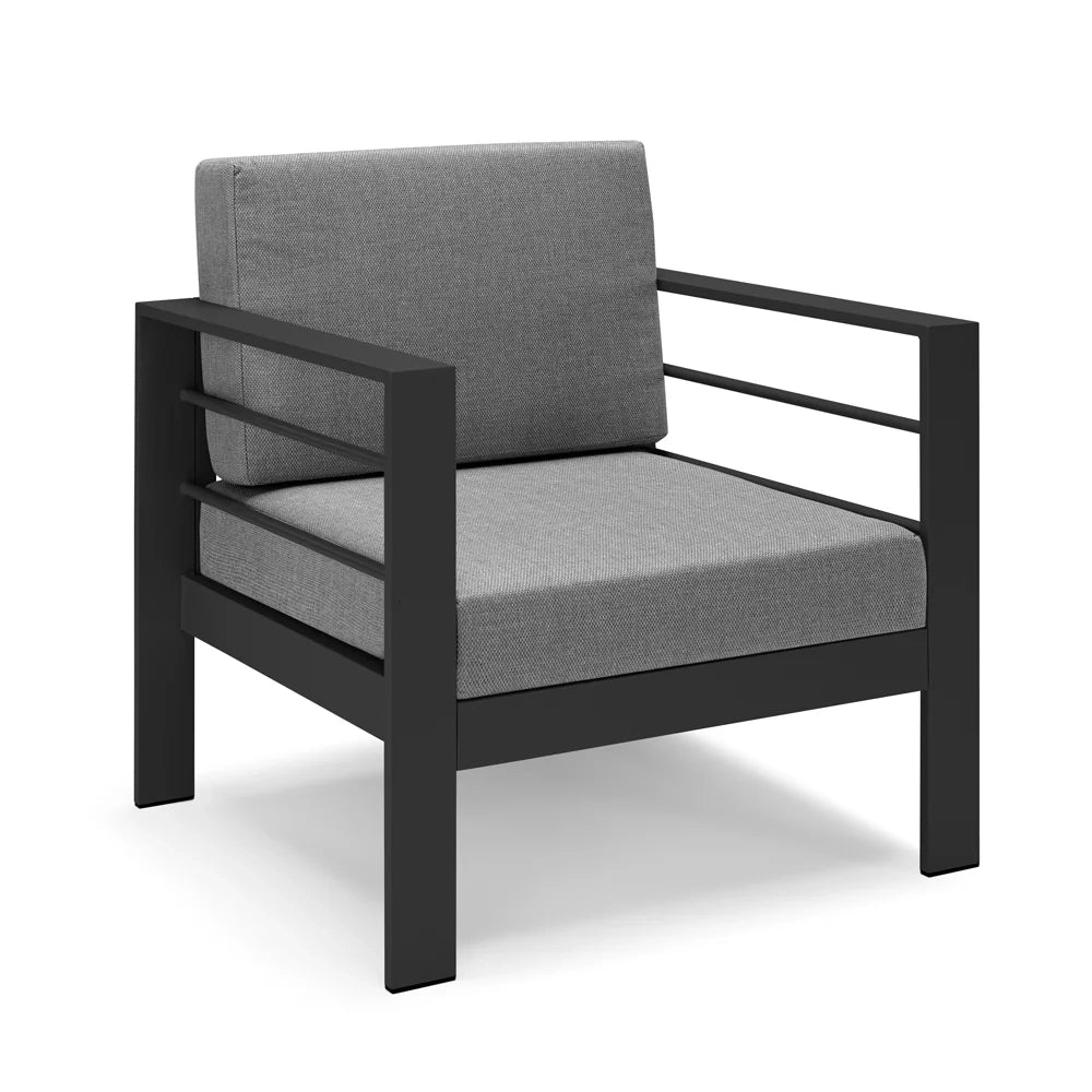Set da giardino GARDENIA in alluminio, un divano 2 posti + 2 poltrone con cuscini sfoderabili + tavolino, per verande, giardini, terrazze, colore Cemento