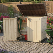 Armadio da esterno Hinton, Mobile outdoor, Mobiletto giardino multiuso, Contenitore per balcone o garage, 146x82 h125 cm, Beige
