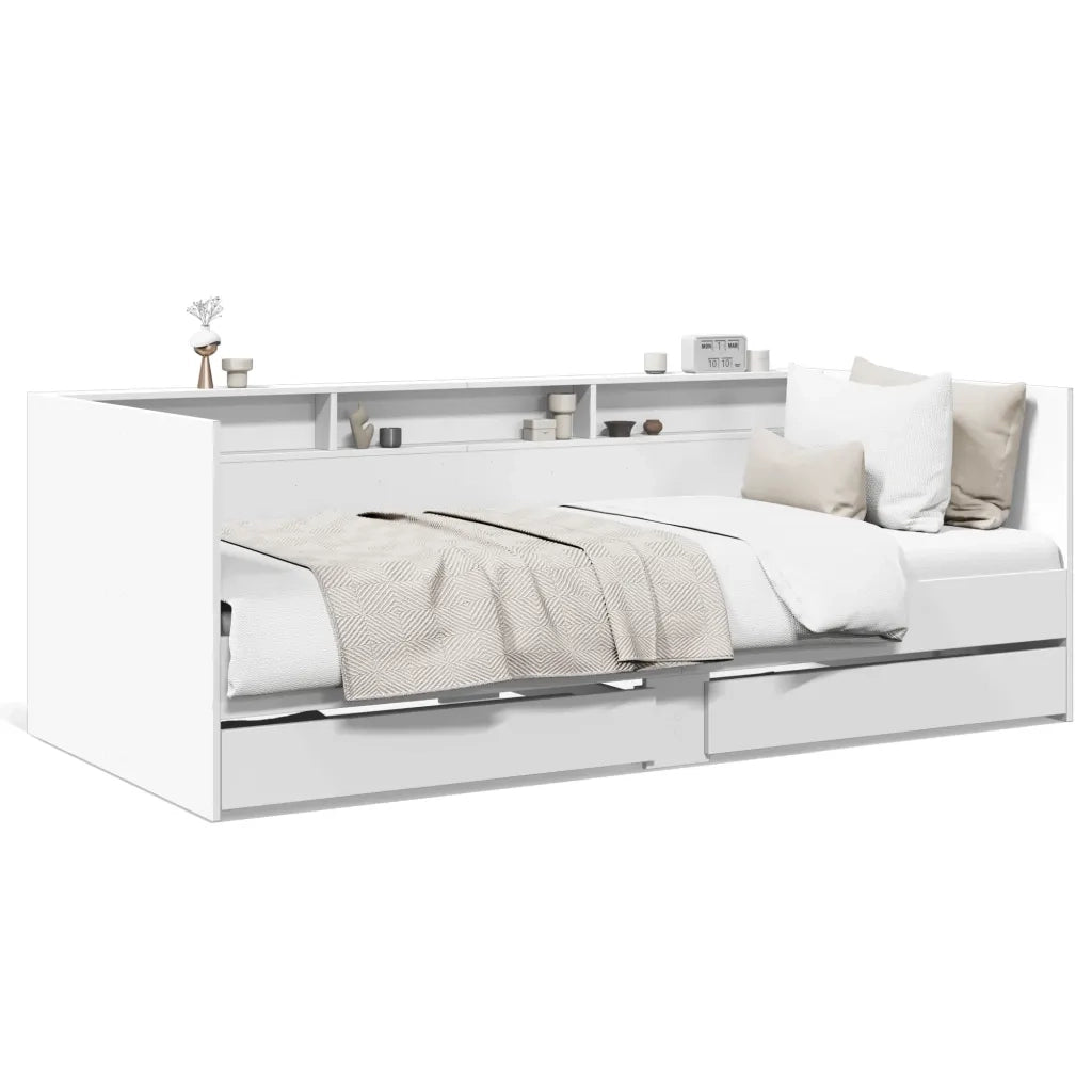 Divano Letto con Cassetti senza Materasso Bianco 90x190 cm