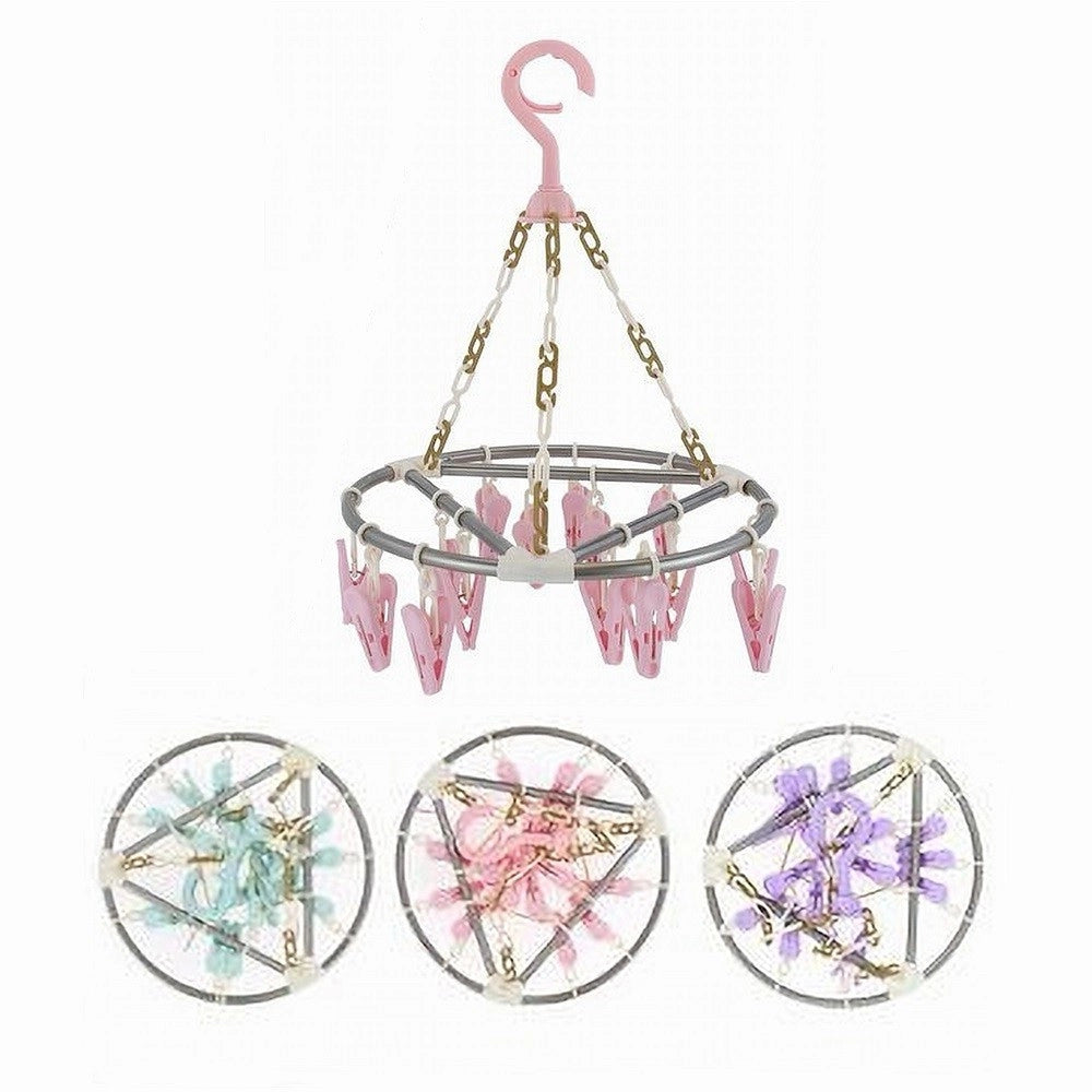 Trade Shop - Stendibiancheria 15 Pinze Mollette Rotondo Stendino Biancheria Con Gancio 79542 -
