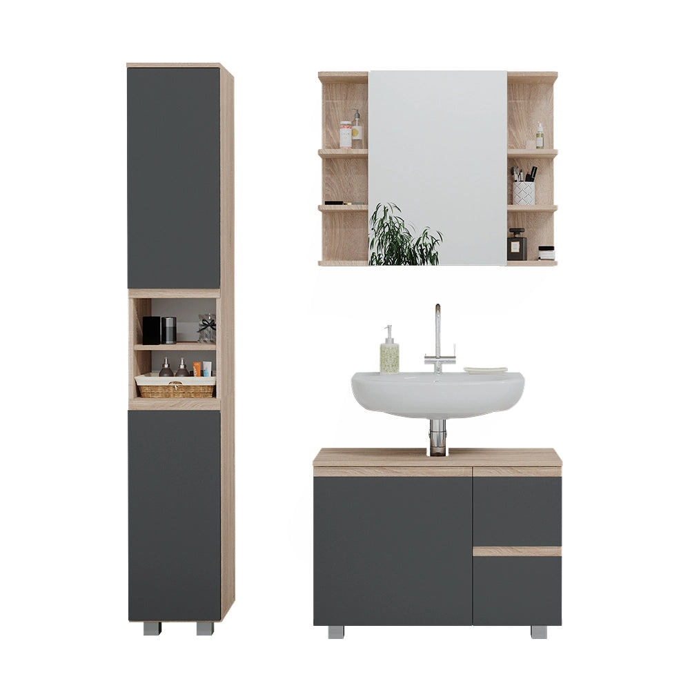 Vicco Set mobili bagno Sonoma 3 parti, con armadio alto