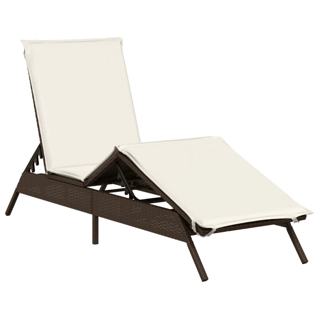 Lettino Prendisole | Sdraio da giardino | Lettino da sole con Cuscino Marrone in Polyrattan