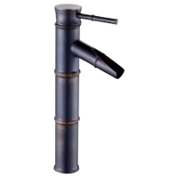 YURI | Rubinetto per bagno a cascata in bambù  alto nero | Raccordo in acciaio inox per lavelli alti | Miscelatore giapponese 2 attacchi