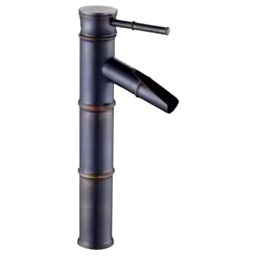 YURI | Rubinetto per bagno a cascata in bambù  alto nero | Raccordo in acciaio inox per lavelli alti | Miscelatore giapponese 2 attacchi