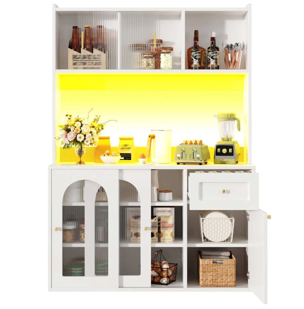 Highboard con luci LED, ripiani regolabili in MDF e PB, bianco, 120x35x167 cm
