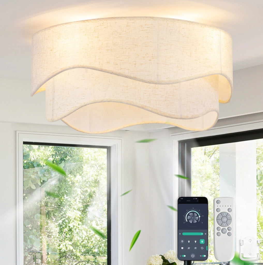 Ventilatore da soffitto con luce oro e bianco in tessuto e plastica, 6 velocità