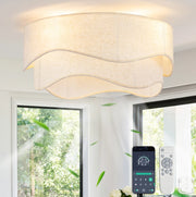 Ventilatore da soffitto con luce oro e bianco in tessuto e plastica, 6 velocità