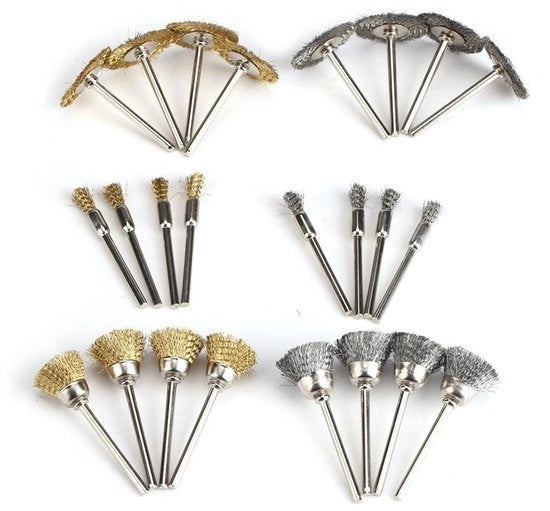 Set di pennelli metallici 24 pezzi - pennelli a filo - acciaio inossidabile/lega di rame - ruote di lustratura - manico ergonomico - duraturo - set di pennelli